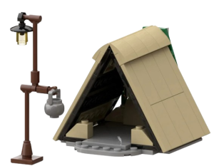 Klocki dla dzieci zabawka zestaw akcesoriów obóz nad jeziorem namiot z latarnią 97