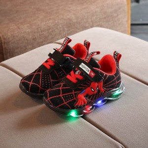 Buty dziecięce Spiderman lekkie sportowe LED czerwona sieć i sznurówki