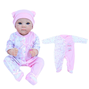 Ubranka dla lalki Reborn 18-20 cali (45-50 cm) - Różowy Pajacyk w Serca z Czapeczką