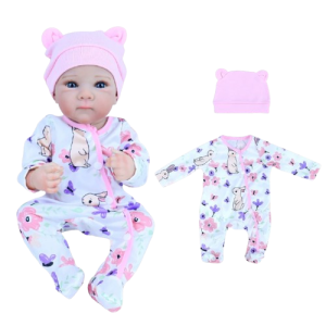 Ubranka dla lalki Reborn 18-20 cali (45-50 cm) - Pajacyk w Kwiaty i Króliczki z Różową Czapeczką