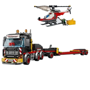 Klocki City Transport Helikoptera – Zestaw Ciężarówka z Przyczepą i Śmigłowiec 310 Elementów