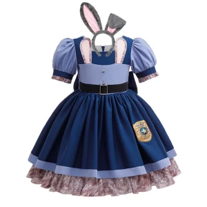 Pełny Strój Judy Hopps Zwierzogród dla Dziewczynki – Sukienka + Odznaka + Opaska z Uszami