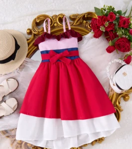 Letnia Kolorowa Sukienka dla Dziewczynki na Ramiączkach z Kokardą