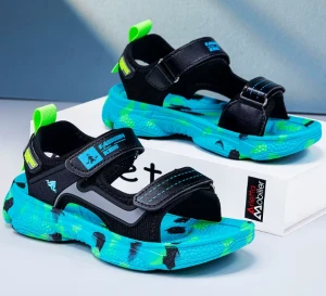 Sandały dziecięce sportowe czarno-niebieskie na rzep – lekkie, oddychające sandały chłopięce EVA na lato