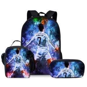 Zestaw Szkolny 3w1 Ronaldo CR7 – Plecak, Torba na Lunch i Piórnik dla Fana Piłki Nożnej