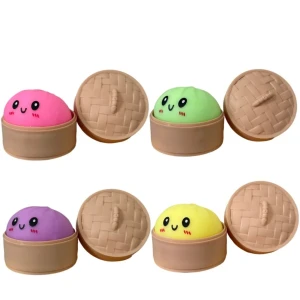 Zestaw 4x Antystresowy Gniotek Squishy – Uroczy Pierożek Baozi w Koszyczku