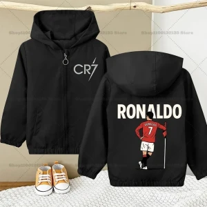 Dziecięca Kurtka z Kapturem Ronaldo CR7 – Wiatrówka Sportowa dla Chłopca i Dziewczynki, Lekka Kurtka