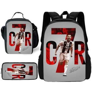 Zestaw Szkolny Cristiano Ronaldo CR7 – Plecak, Torba na Lunch i Piórnik dla Fana Piłki Nożnej
