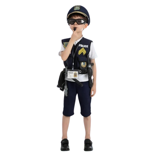 Strój Policjanta dla Dzieci Kamizelka Czapka Akcesoria 15el