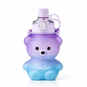 Bidon na Wodę dla Dzieci Miś 1000 ml z Słomką i Ustnikiem 2w1 – Szkolna Butelka Matowa z Paskiem Smile 1 L   